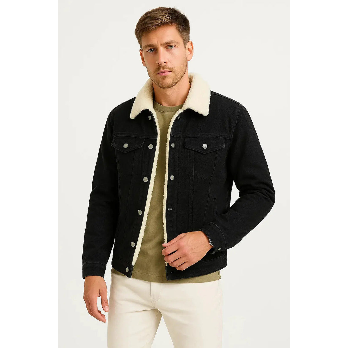 Men's Fleece Jacket Denim Thickened Winter Loose Fit Stylish Casual 3