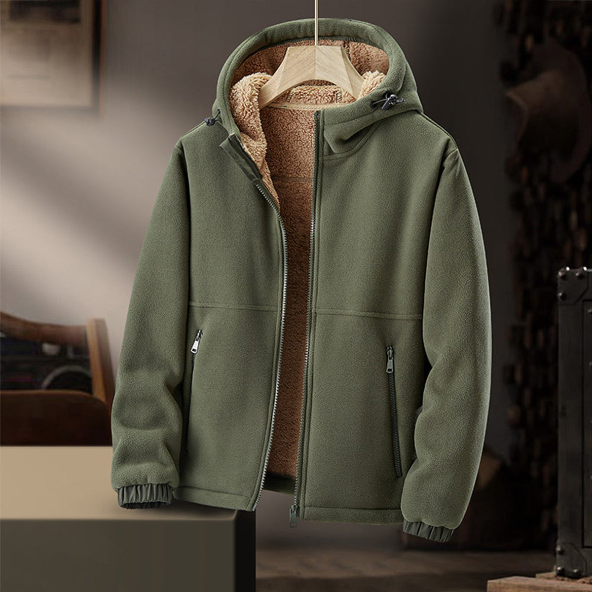 Men's Fleece Winter Jacket Hooded with Zipper Pockets Casual Stylish 5