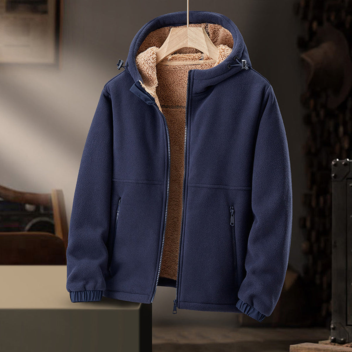 Men's Fleece Winter Jacket Hooded with Zipper Pockets Casual Stylish 7