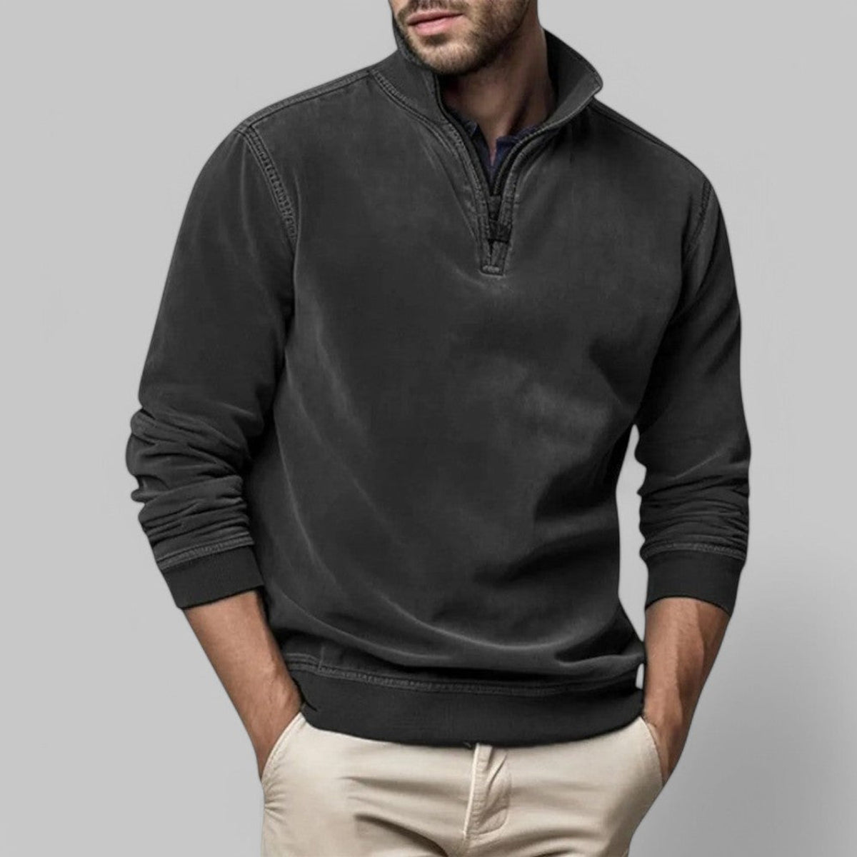 Men's Half-Zip Sweater Stand-Up Collar Casual Comfortable Fit 4