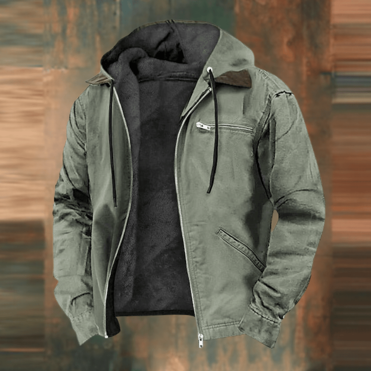 Men's Hooded Bomber Jacket Casual Lined Interior Zip Pockets 3