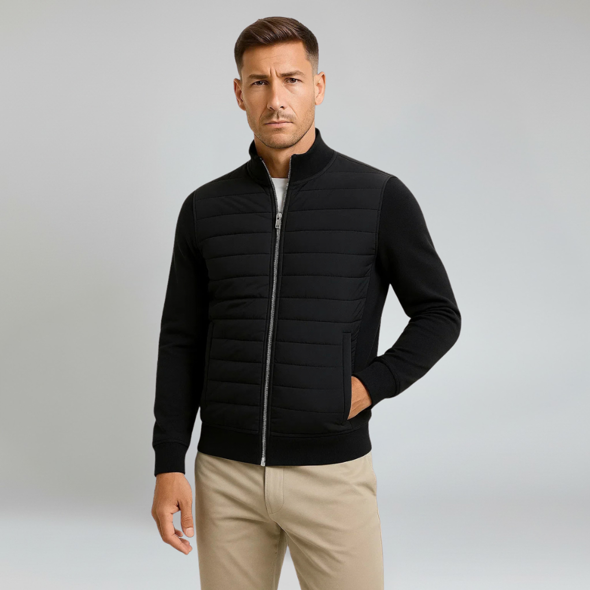 Men's Hybrid Jacket with Knitted Sleeves Stylish All-Season Outerwear 0