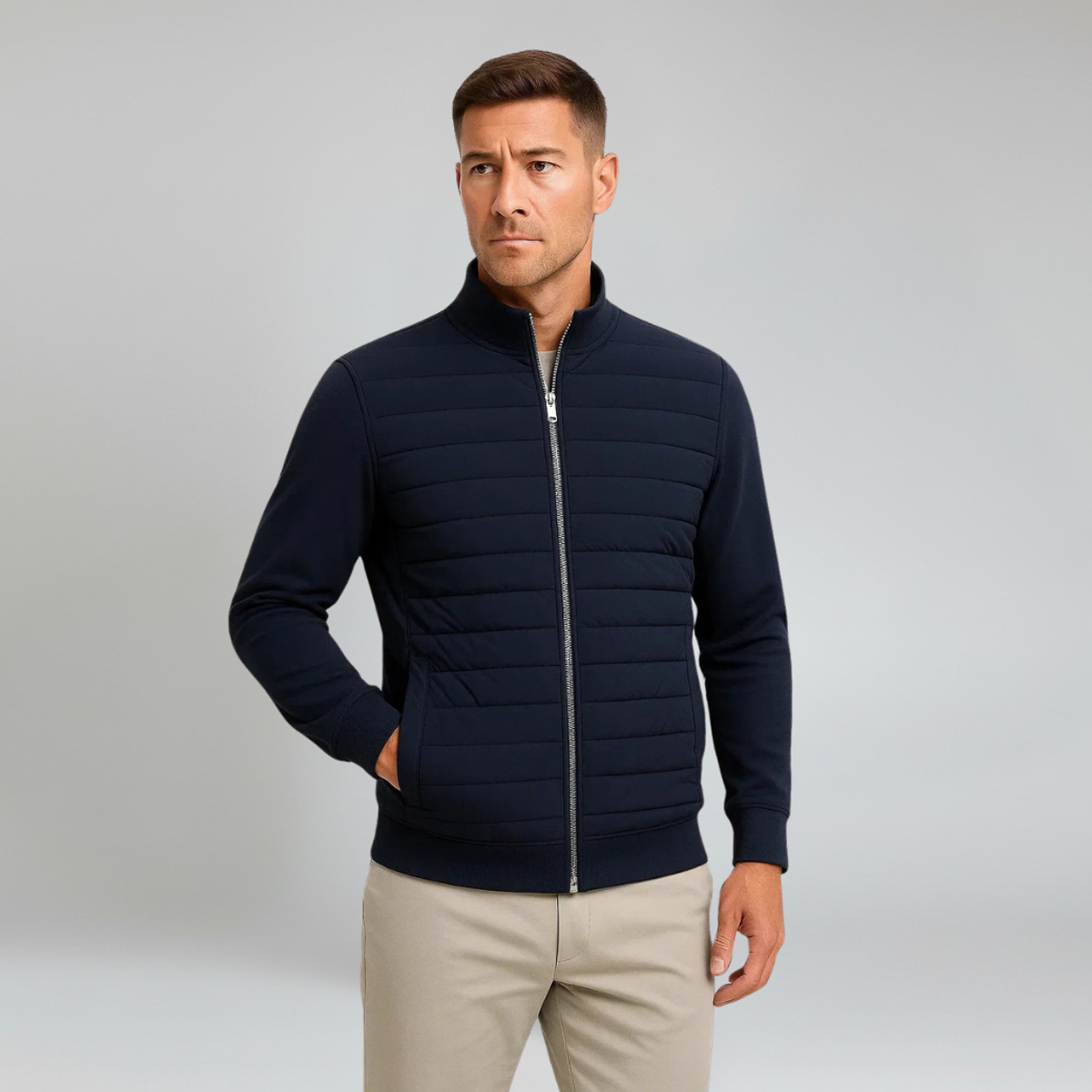 Men's Hybrid Jacket with Knitted Sleeves Stylish All-Season Outerwear 3