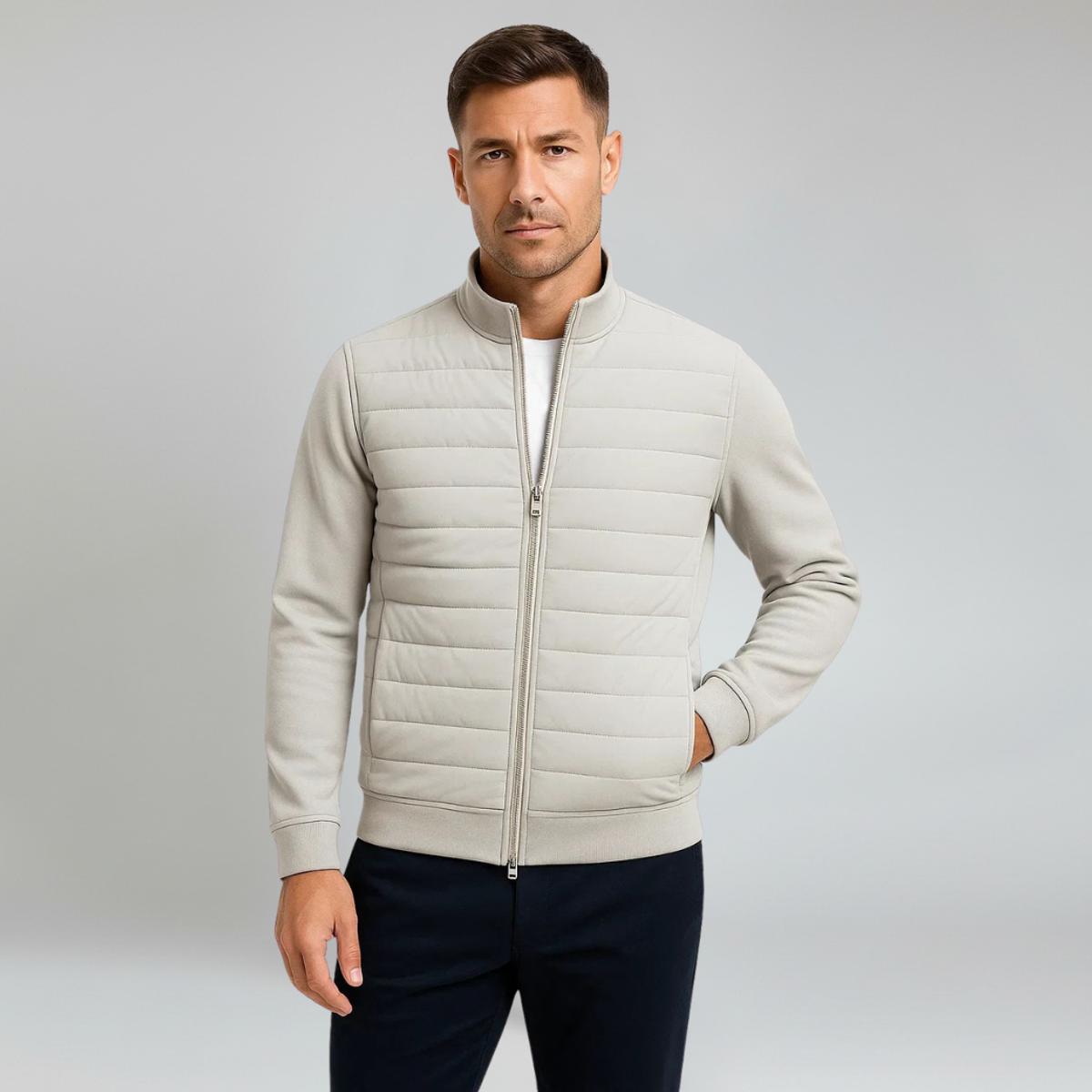 Men's Hybrid Jacket with Knitted Sleeves Stylish All-Season Outerwear 5