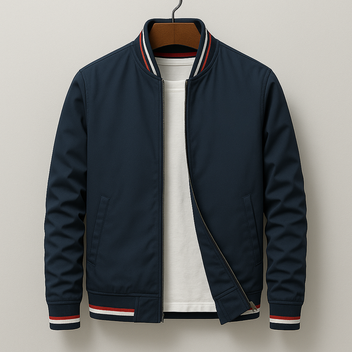 Men's Lightweight Bomber Jacket Zip-Up with Ribbed Trim Casual Style 0
