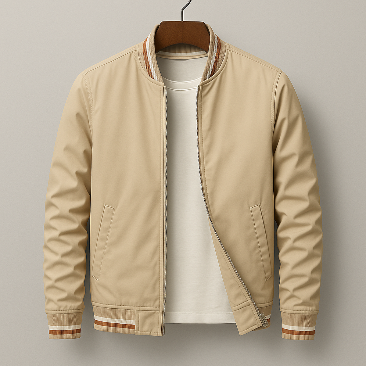 Men's Lightweight Bomber Jacket Zip-Up with Ribbed Trim Casual Style 4