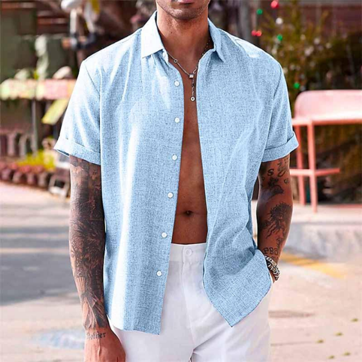Men's Linen Shirt Lightweight Breathable Casual Summer Essential 3
