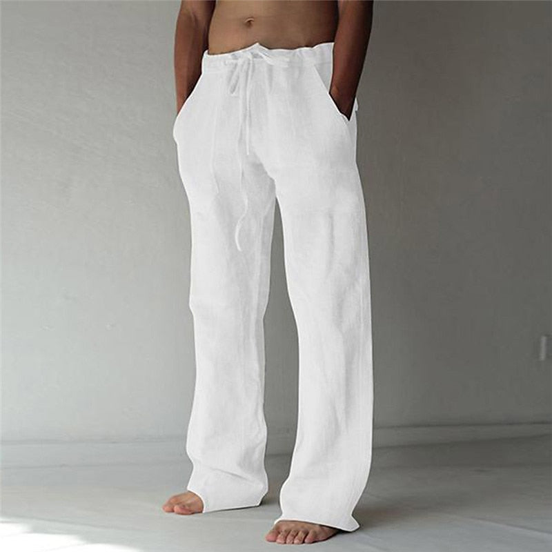 Men's Linen Trousers Breathable Summer Fit Casual Chic 0