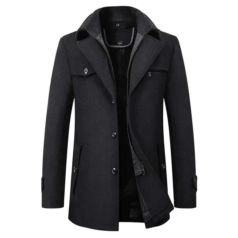 Men's Long Overcoat Tailored Design Winter Wool Coat for Formal & Casual Wear 0