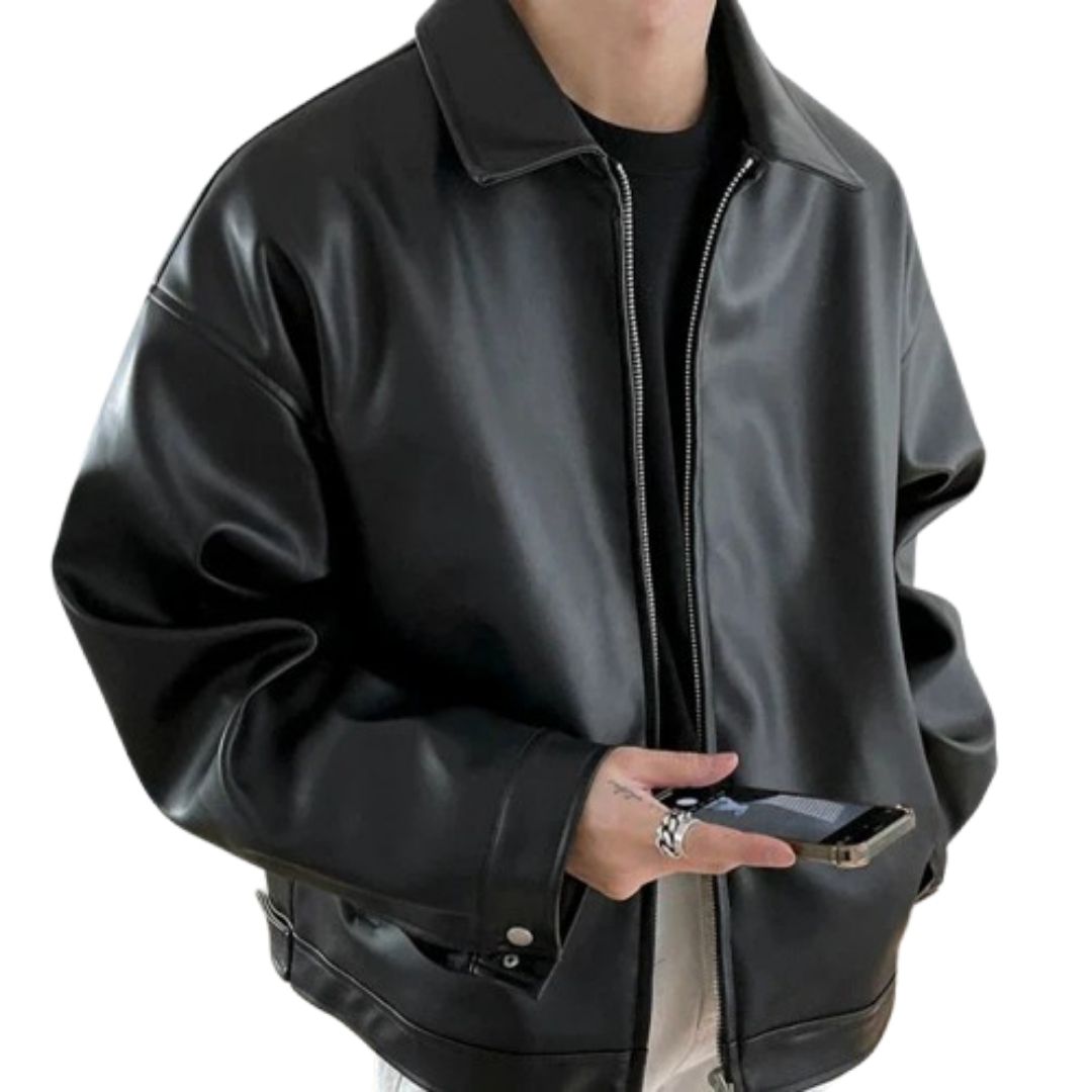 Men's Oversized Leather Bomber Jacket Stylish Edge for Modern Streetwear 1