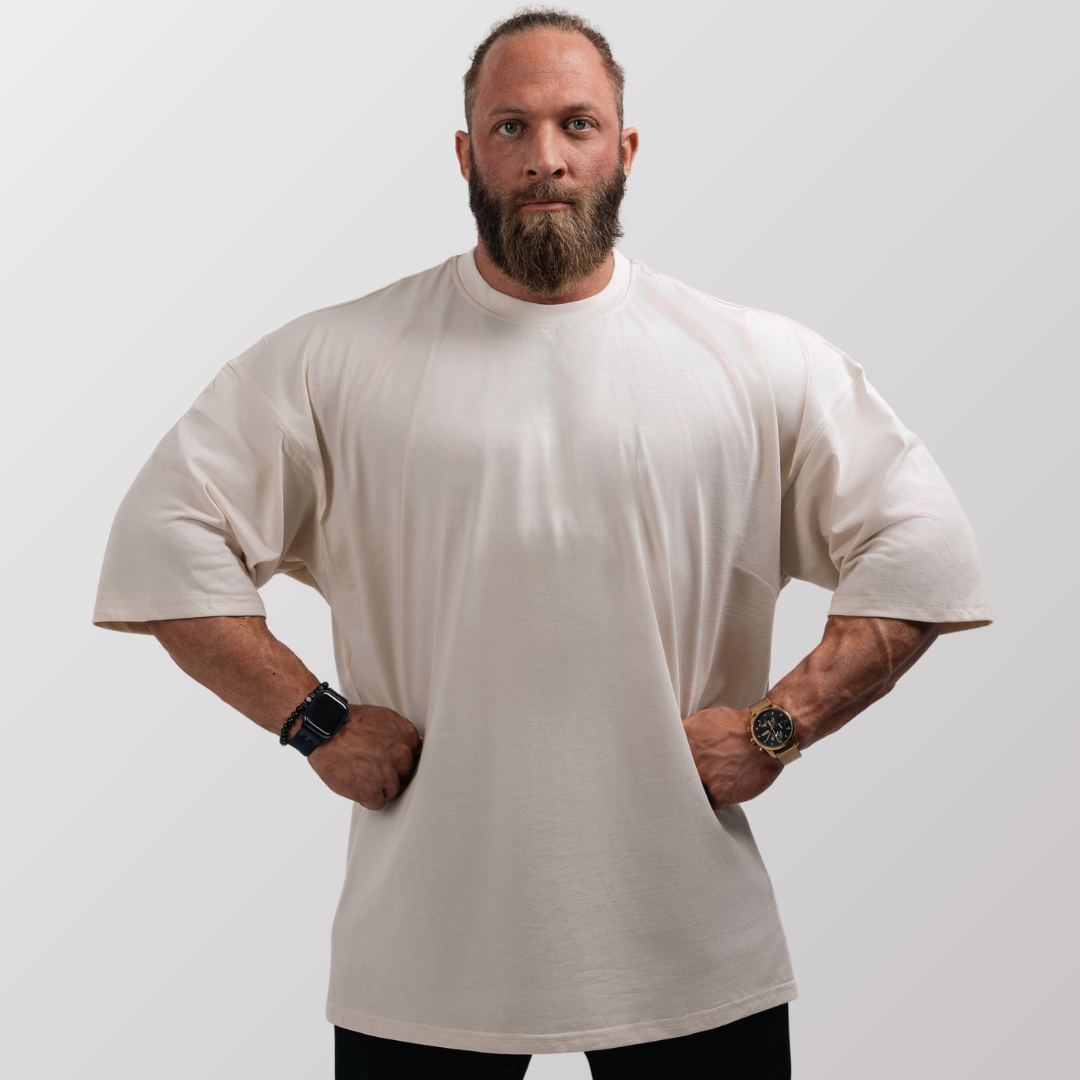 Men's Oversized T-Shirt - Soft Cotton Drop Shoulder Tee in Neutral Tones 0
