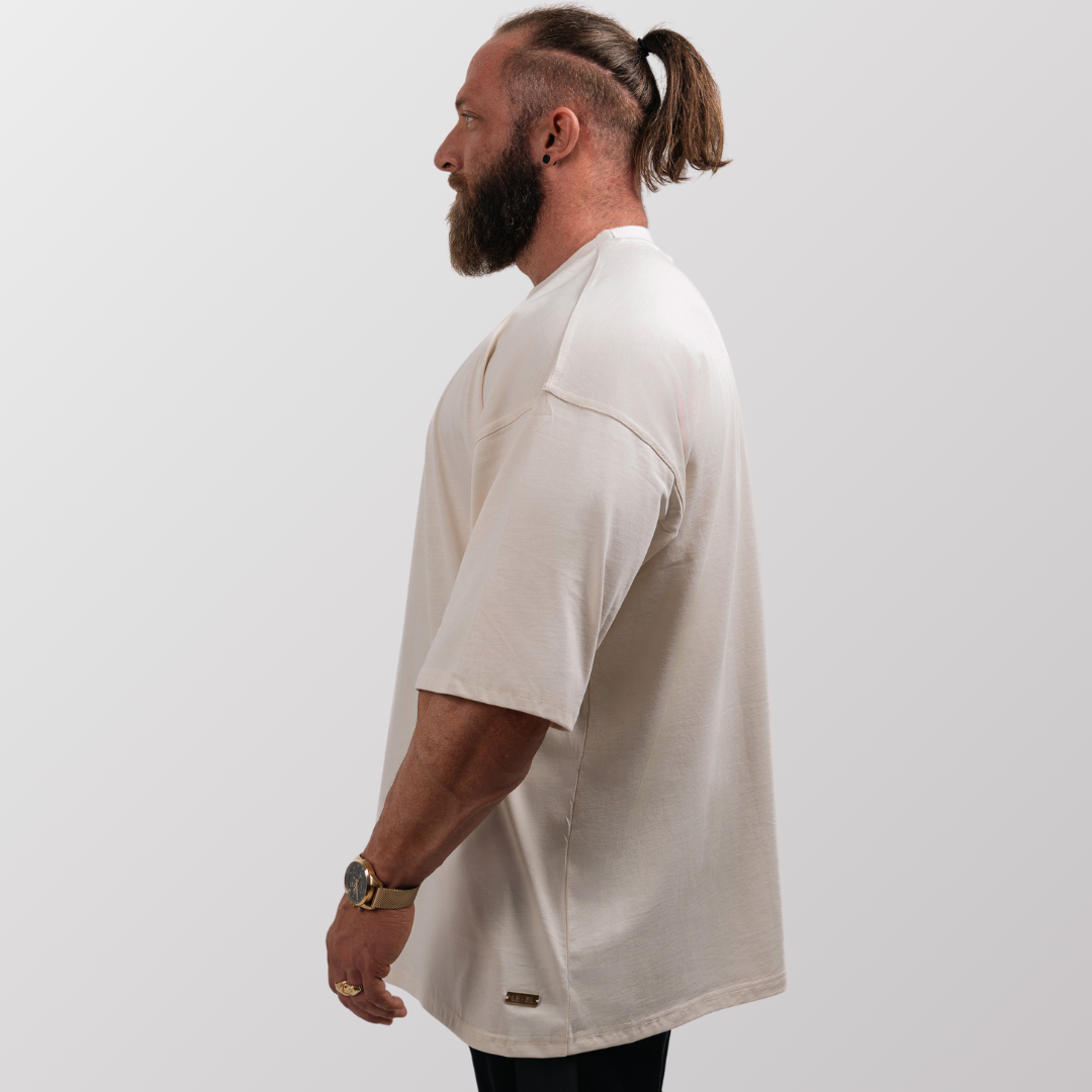 Men's Oversized T-Shirt - Soft Cotton Drop Shoulder Tee in Neutral Tones 1
