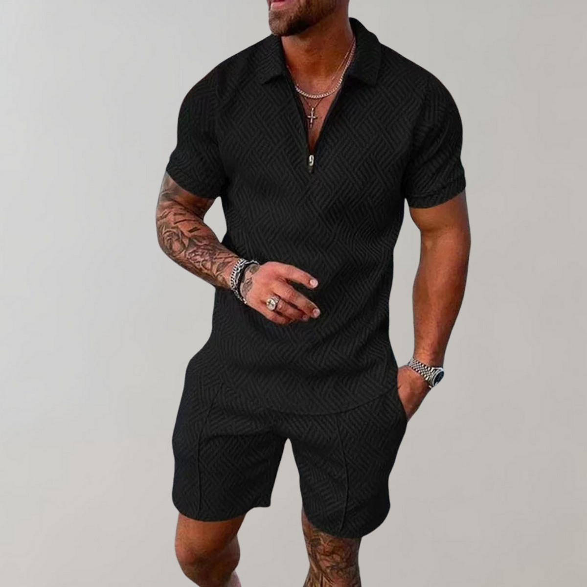 Men's Polo Shirt and Shorts Set Casual Summer Outfit Lightweight Fashion 0