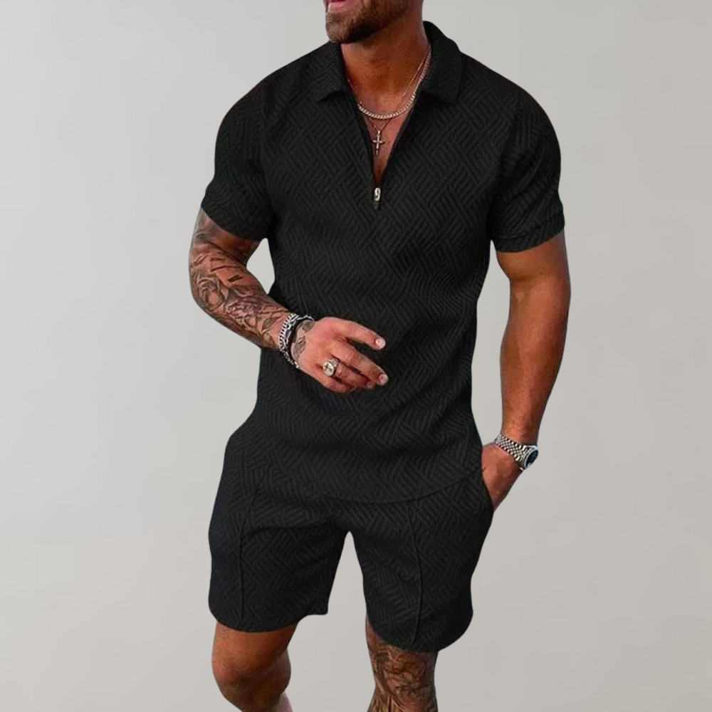 Men's Polo Shirt and Shorts Set Casual Summer Outfit Lightweight Fashion 0