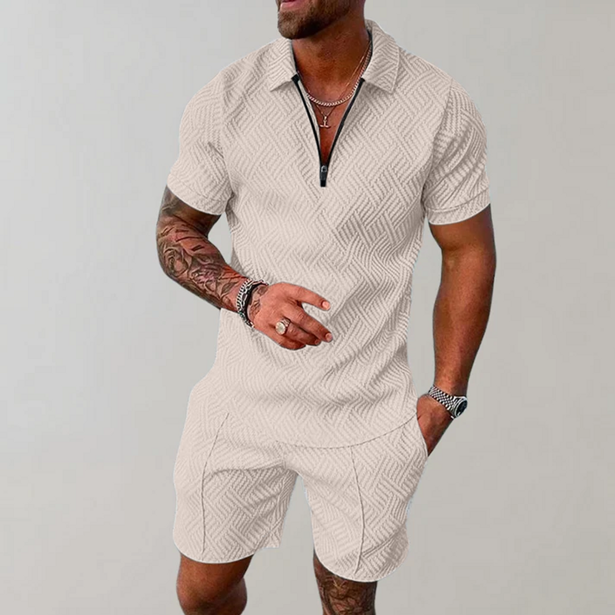 Men's Polo Shirt and Shorts Set Casual Summer Outfit Lightweight Fashion 1