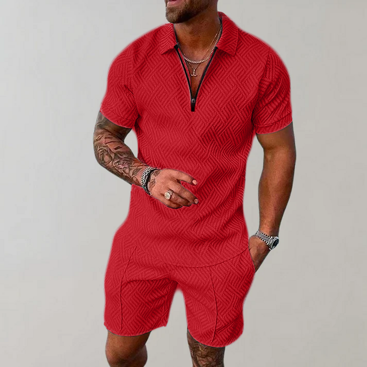 Men's Polo Shirt and Shorts Set Casual Summer Outfit Lightweight Fashion 5