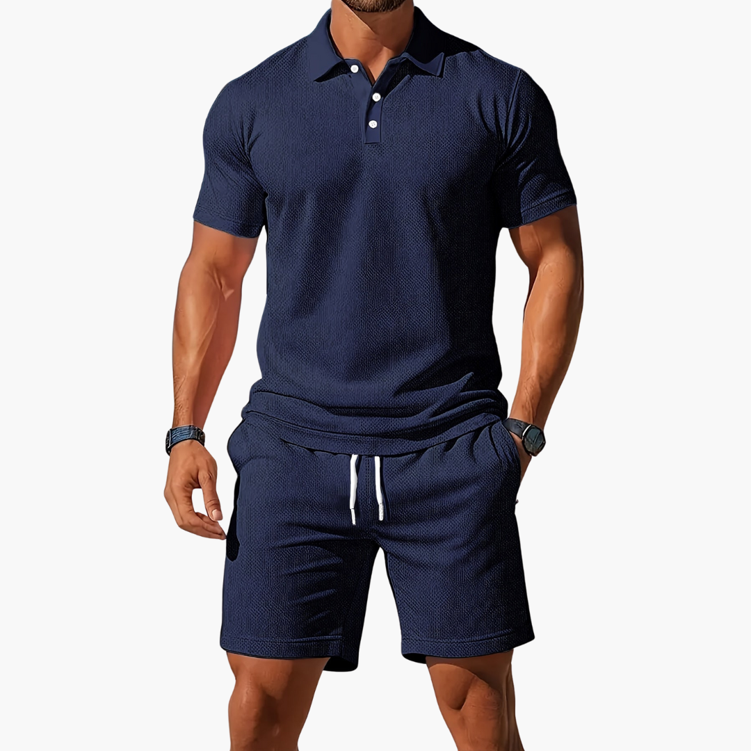 Men's Polo Shirts Short Sleeve Casual Chic Set with Drawstring Shorts 1