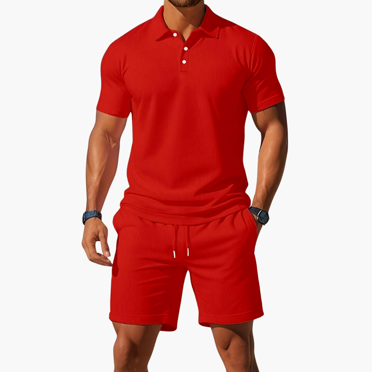 Men's Polo Shirts Short Sleeve Casual Chic Set with Drawstring Shorts 4