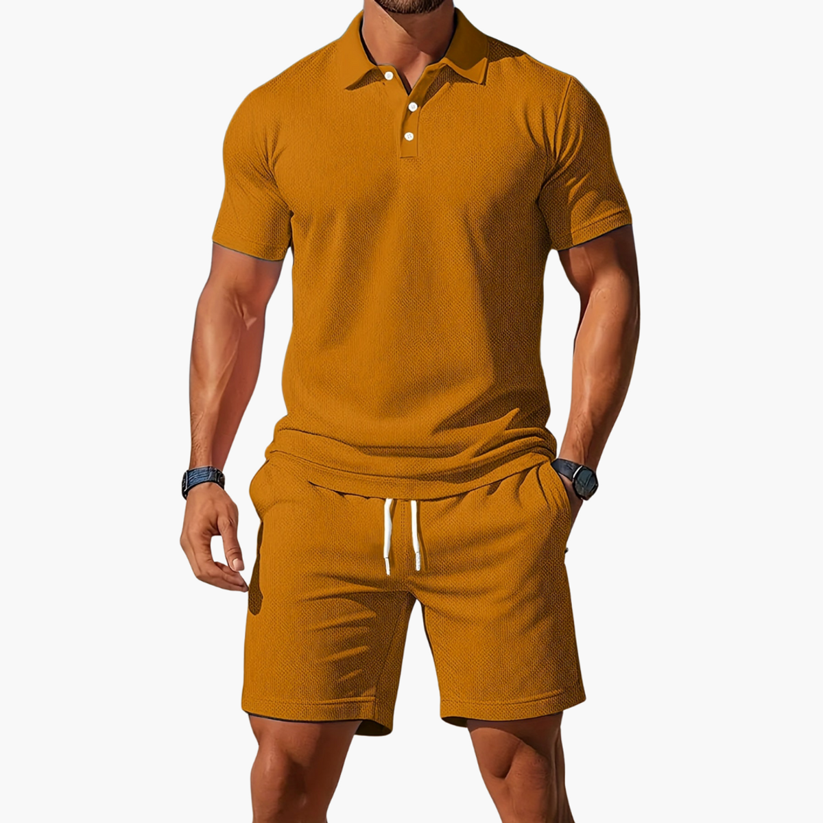 Men's Polo Shirts Short Sleeve Casual Chic Set with Drawstring Shorts 8