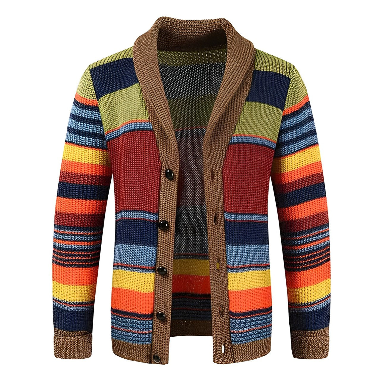 Men's Shawl Collar Cardigan Stylish Knit Retro Color Block with Button Placket 1