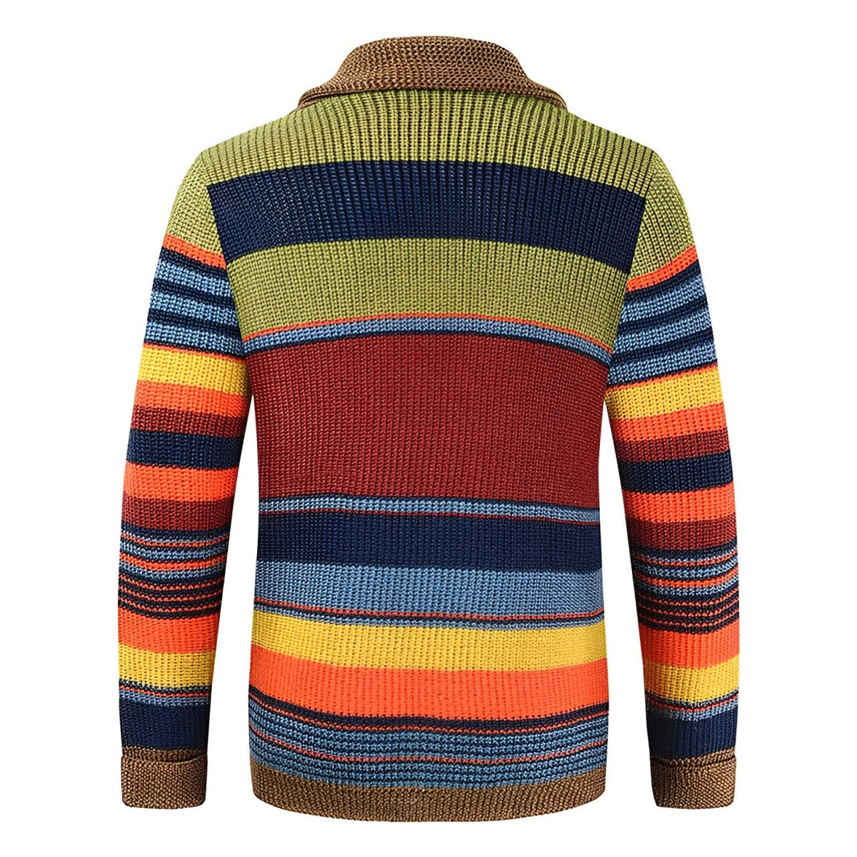 Men's Shawl Collar Cardigan Stylish Knit Retro Color Block with Button Placket 2