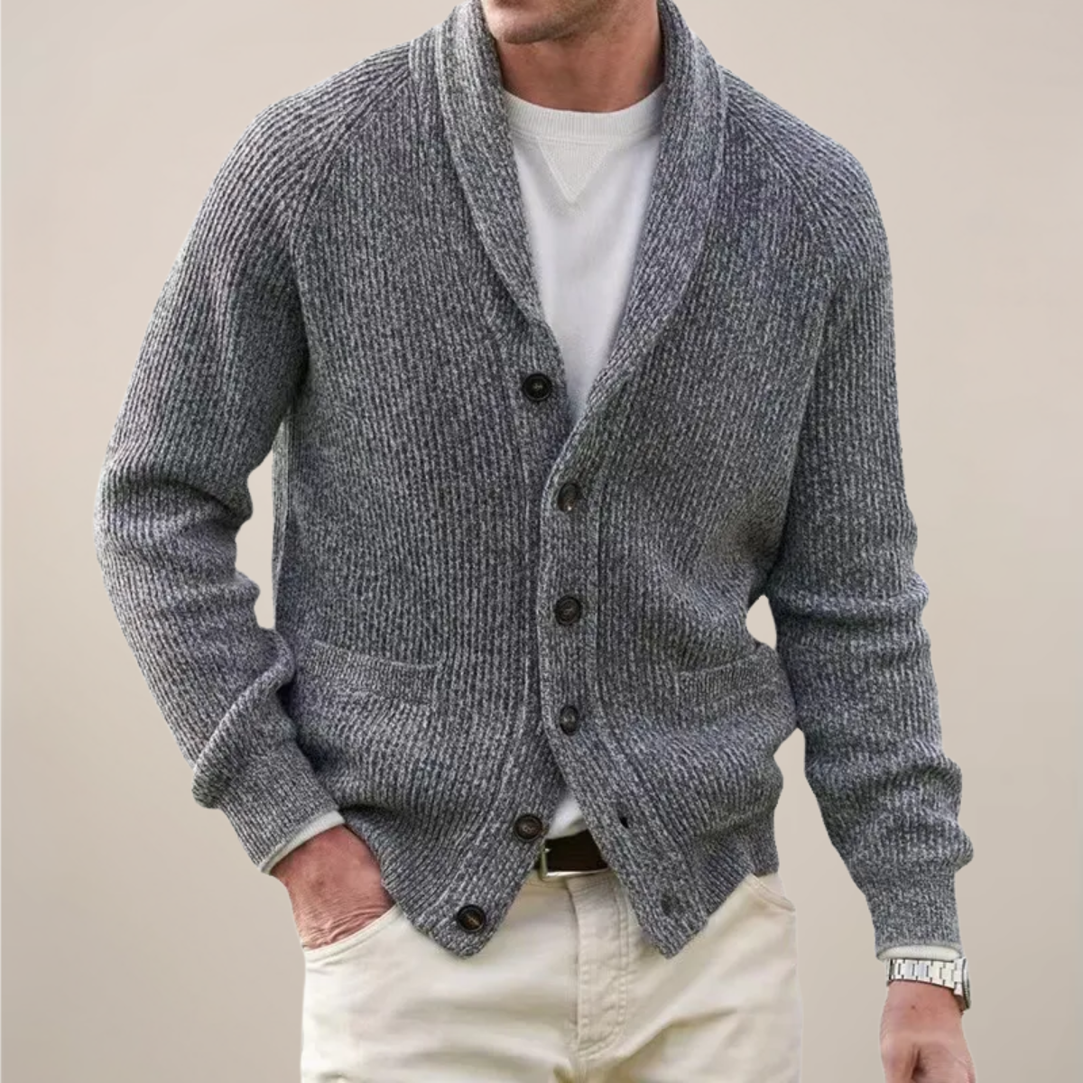 Men's Shawl Collar Cardigan Sweater Ribbed Texture Smart Casual Layering 2