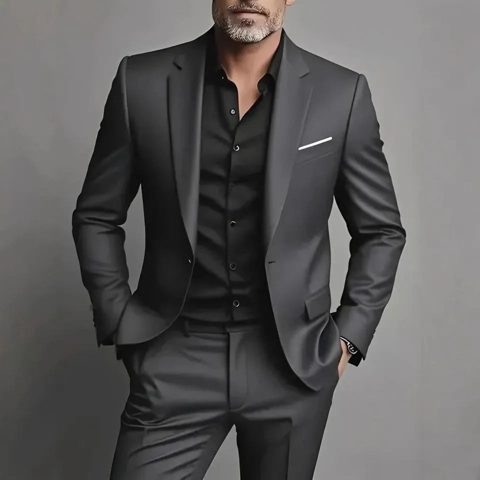 Men's Slim Fit Black Suit Two-Piece Tailored Formal Set 2