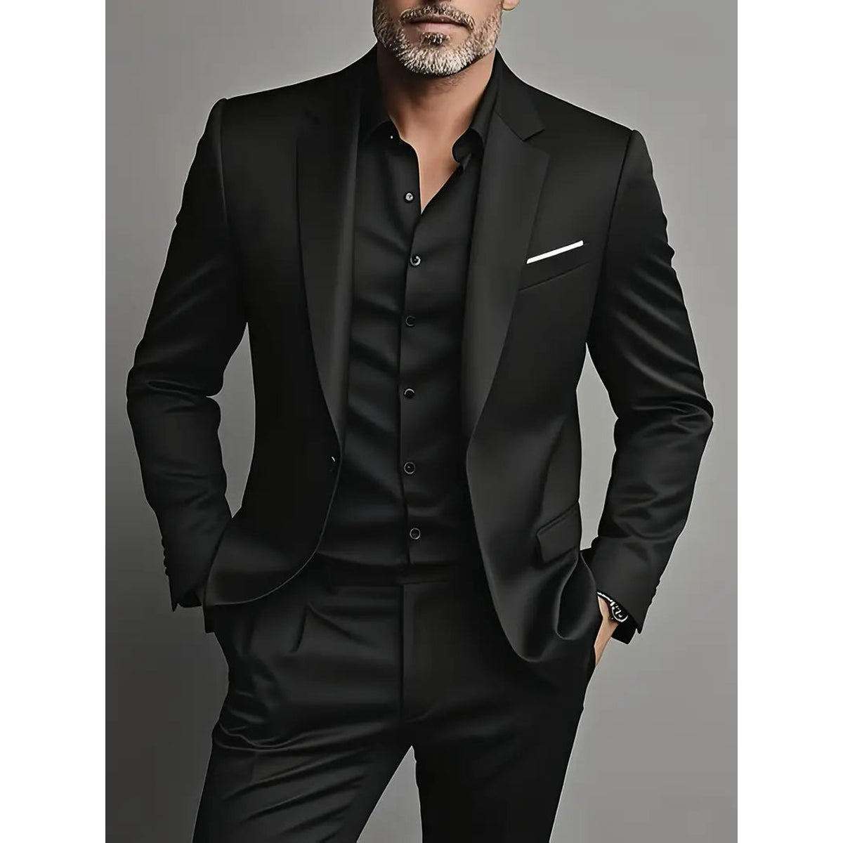 Men's Slim Fit Black Suit Two-Piece Tailored Formal Set 3