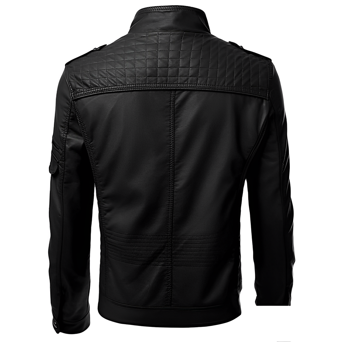 Men's Slim Fit Leather Jacket with Zip Pockets and Stand Collar 1