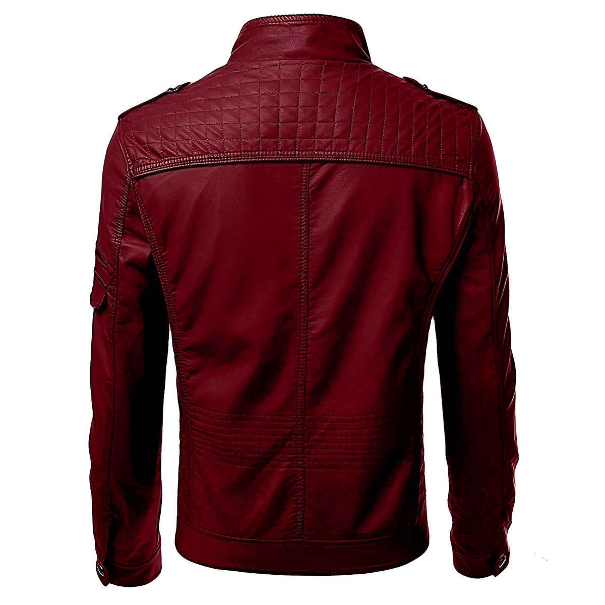 Men's Slim Fit Leather Jacket with Zip Pockets and Stand Collar 3