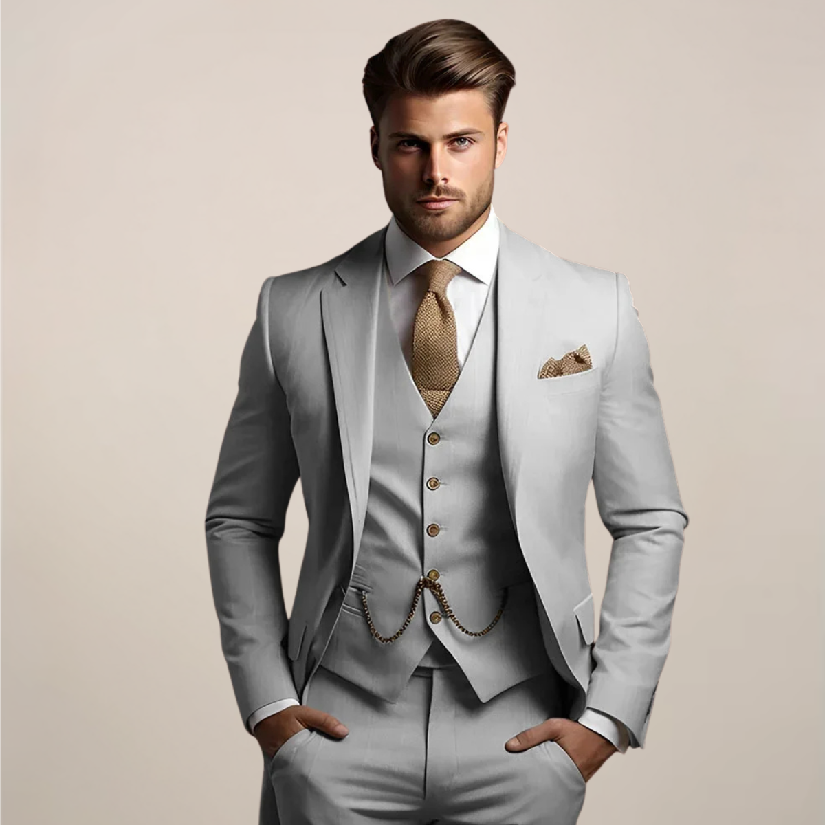 Men's Slim Fit Three-Piece Suit Wedding Tuxedo Elegant Style 2