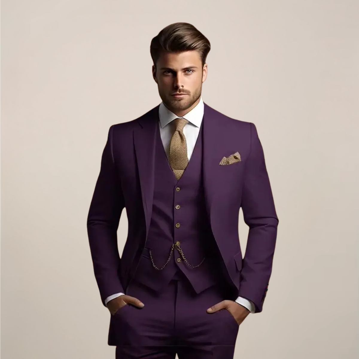 Men's Slim Fit Three-Piece Suit Wedding Tuxedo Elegant Style 5