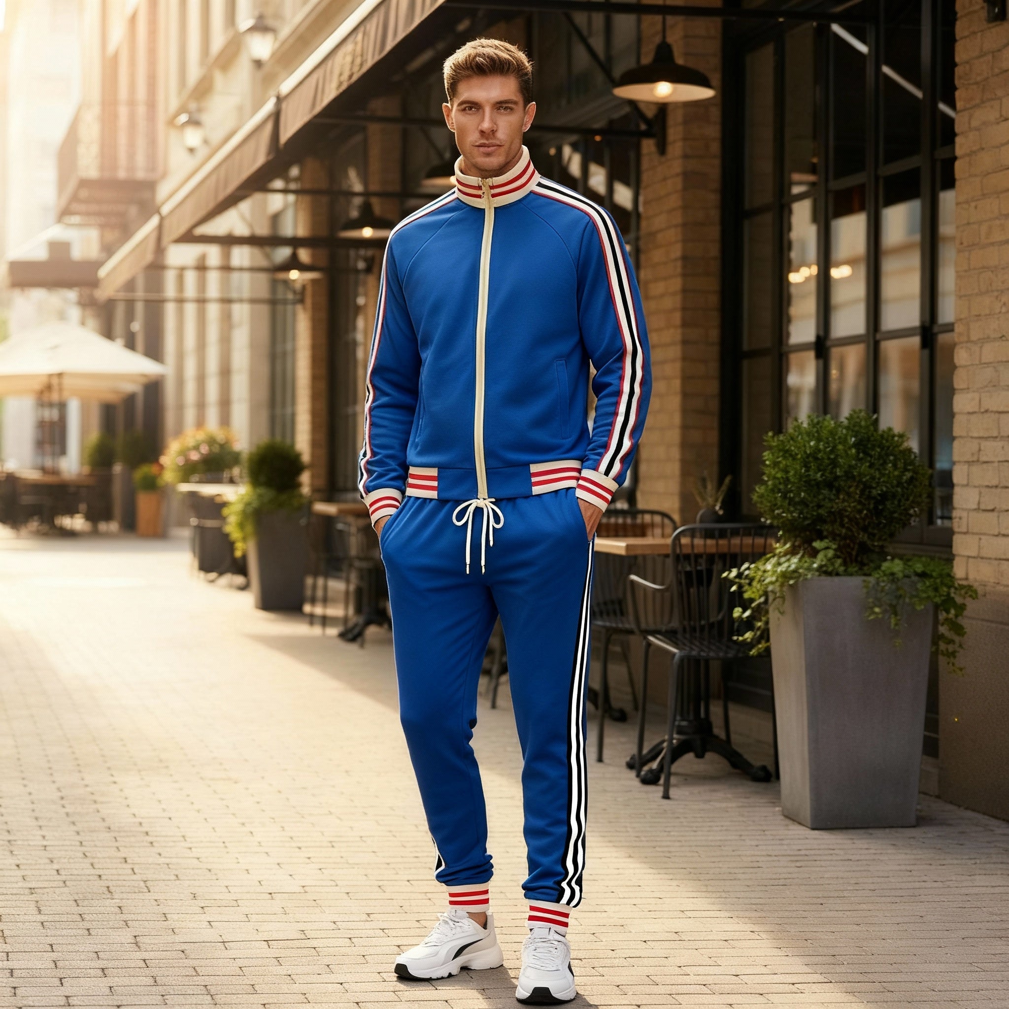 Men's Striped Tracksuit Set Zipper Jacket and Pants Casual Comfort 2