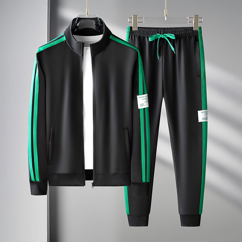Men's Tracksuit Zip Up Two-Piece Set with Stripe Jacket and Jogger Pants 0