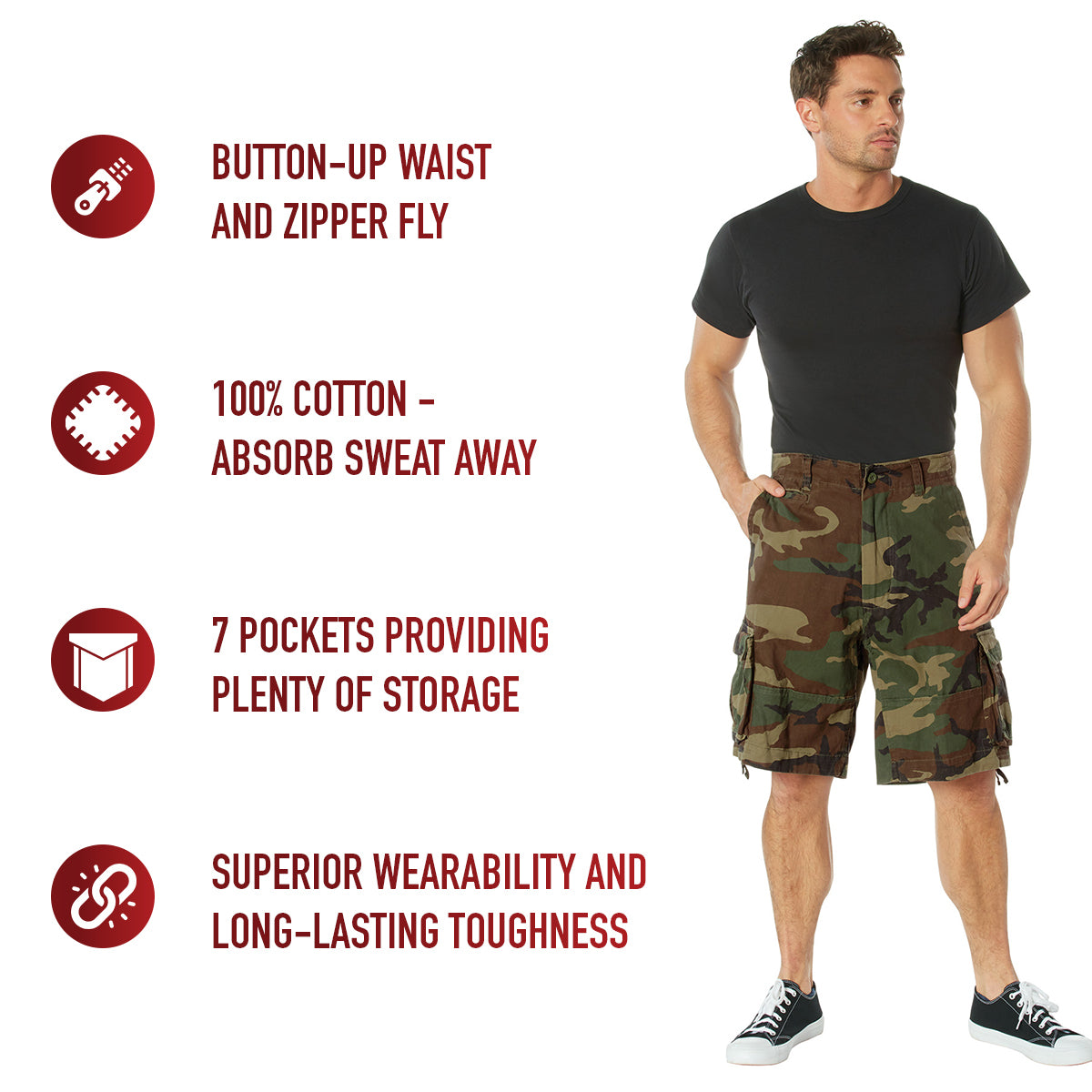 Men's Utility Shorts Vintage Camo Relaxed Fit Heavyweight Cotton 6