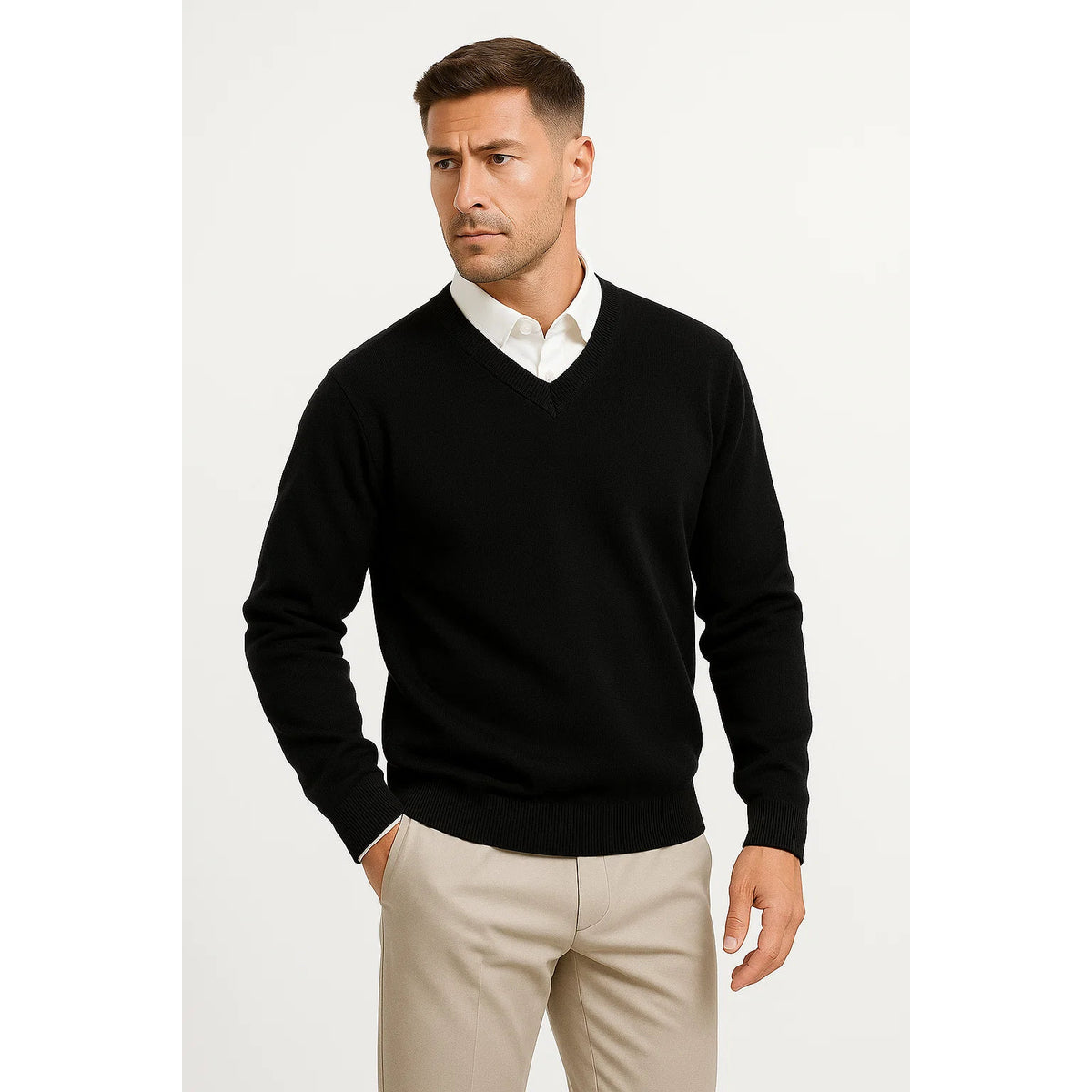Men's V Neck Slim Fit Sweater Elegant Wool Design Casual Versatile 0