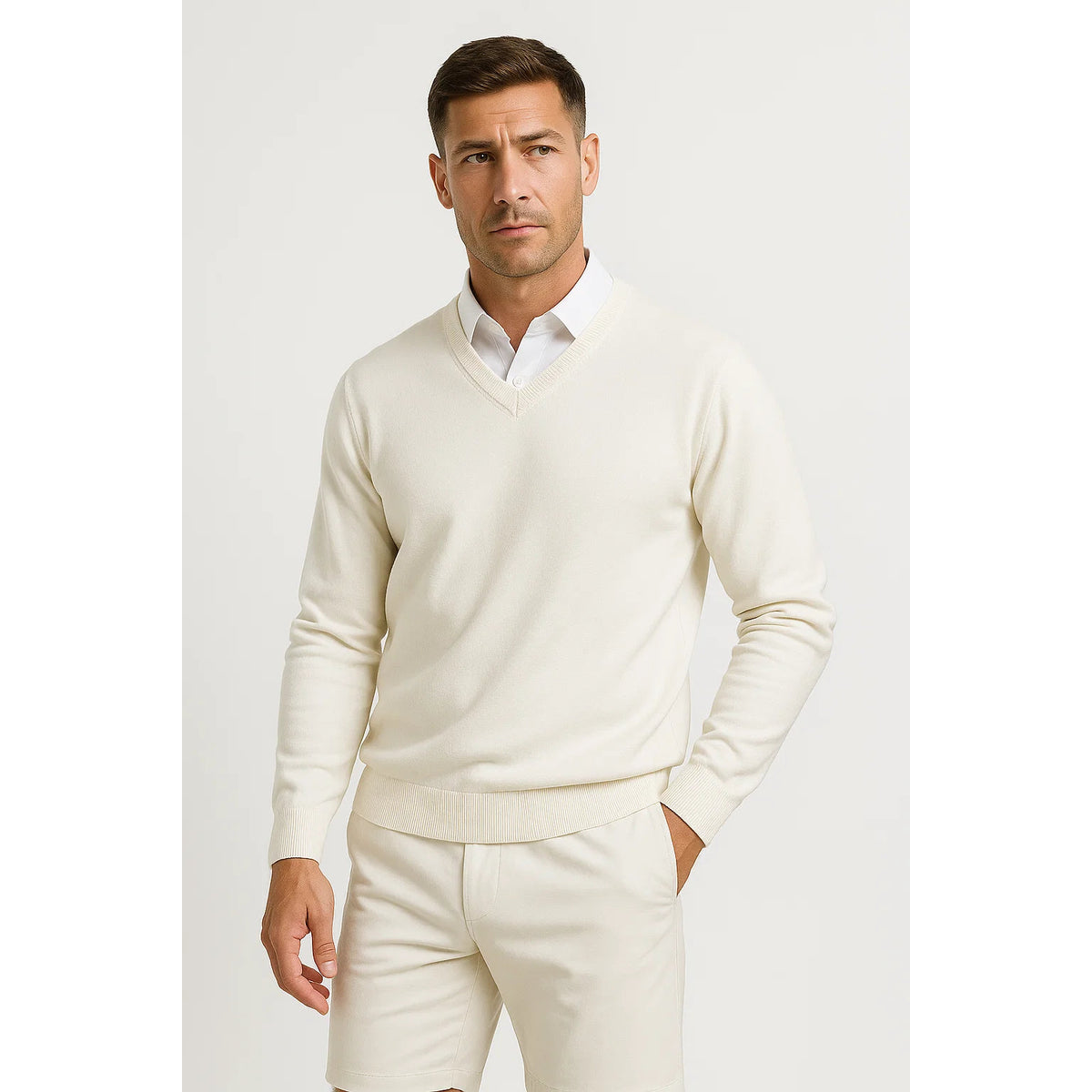 Men's V Neck Slim Fit Sweater Elegant Wool Design Casual Versatile 4
