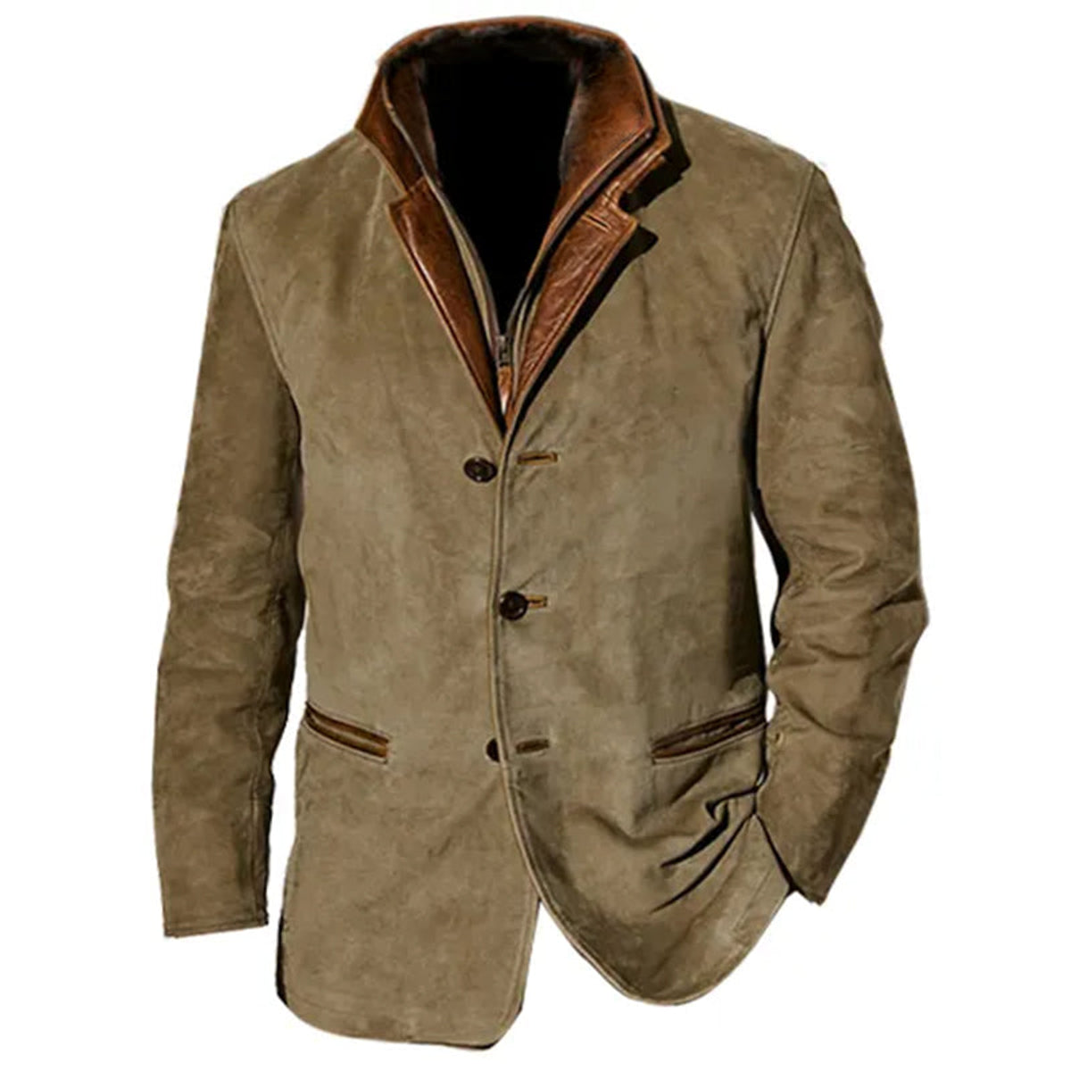 Men's Vintage Leather-Look Coat Classic Tailored Fit Elegant Style 2