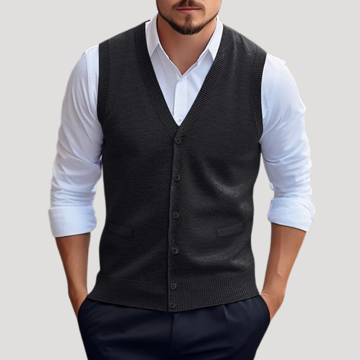 Men's Waistcoat Knitted Button Up Sleeveless Jumper Stylish Layering 1