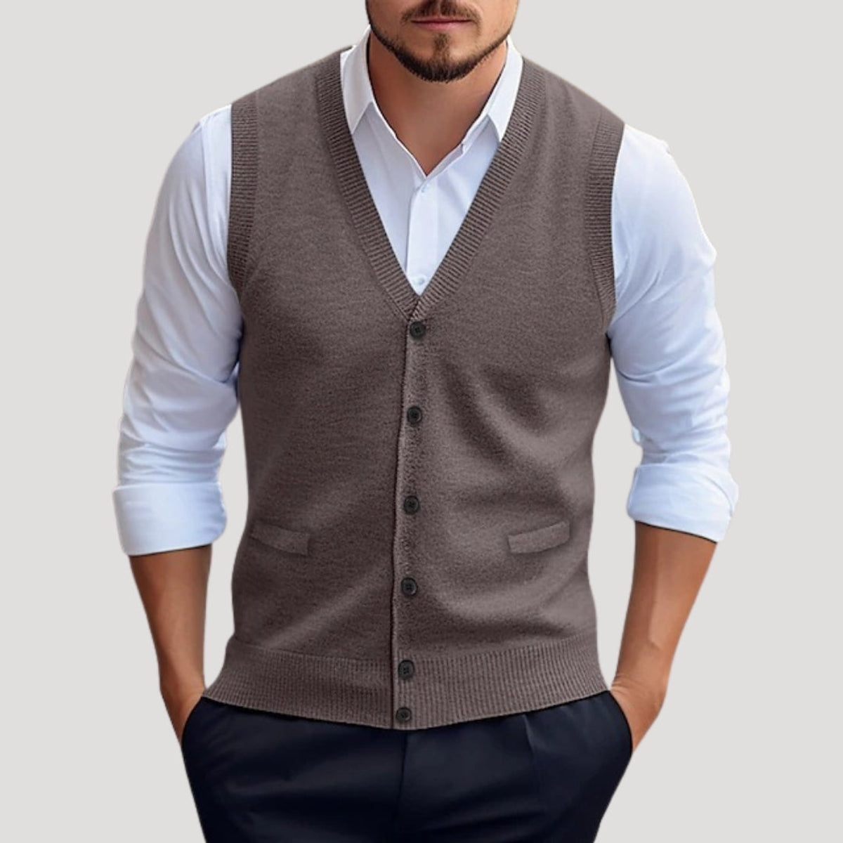 Men's Waistcoat Knitted Button Up Sleeveless Jumper Stylish Layering 6