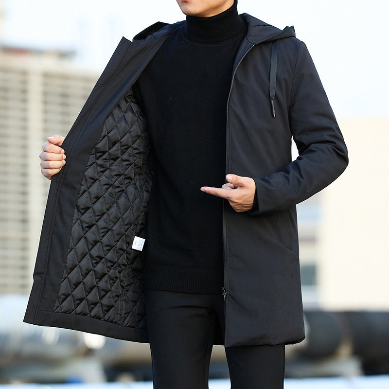 Men's Winter Coat Mid-Length Quilted Hooded Design for Modern Style 0