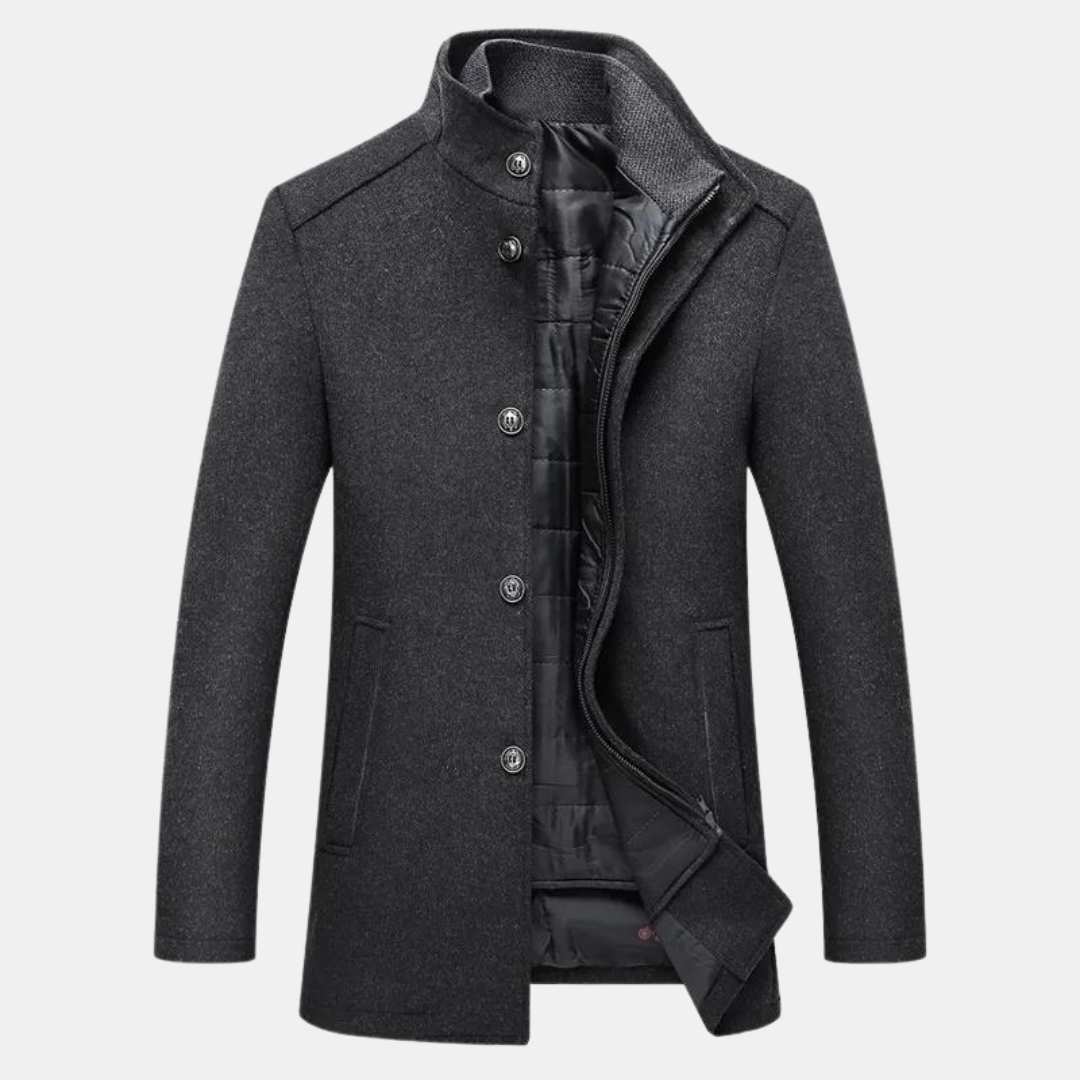 Men's Wool Coat Stand-Up Collar Elegant Warm Versatile Winter Overcoat 1