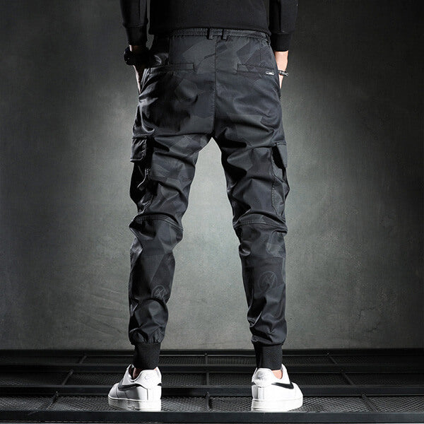 Mens Black Cargo Pants - High Waist, Adjustable Drawstring, Utility Pockets 1