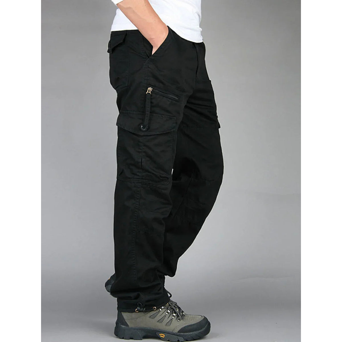 Mens Black Cargo Pants - High Waist, Relaxed Fit, Utility Pockets, Soft Durable Fabric 5