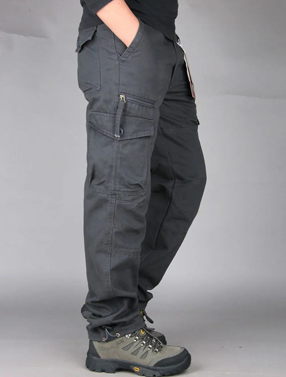 Mens Black Cargo Pants - High Waist, Relaxed Fit, Utility Pockets, Soft Durable Fabric 7