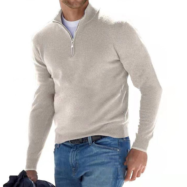 Merino Wool Pullover Men V-Neck Zipper Casual Stylish Warmth 0