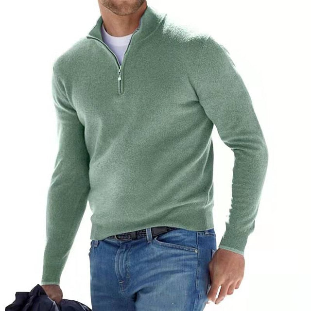 Merino Wool Pullover Men V-Neck Zipper Casual Stylish Warmth 4