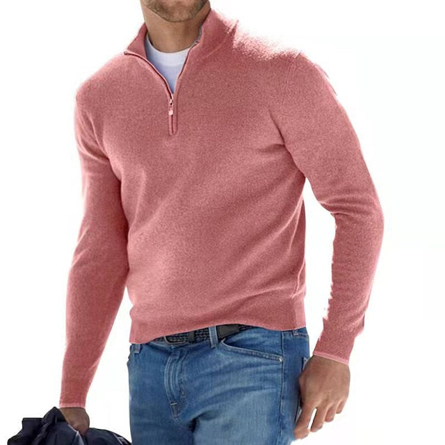 Merino Wool Pullover Men V-Neck Zipper Casual Stylish Warmth 5
