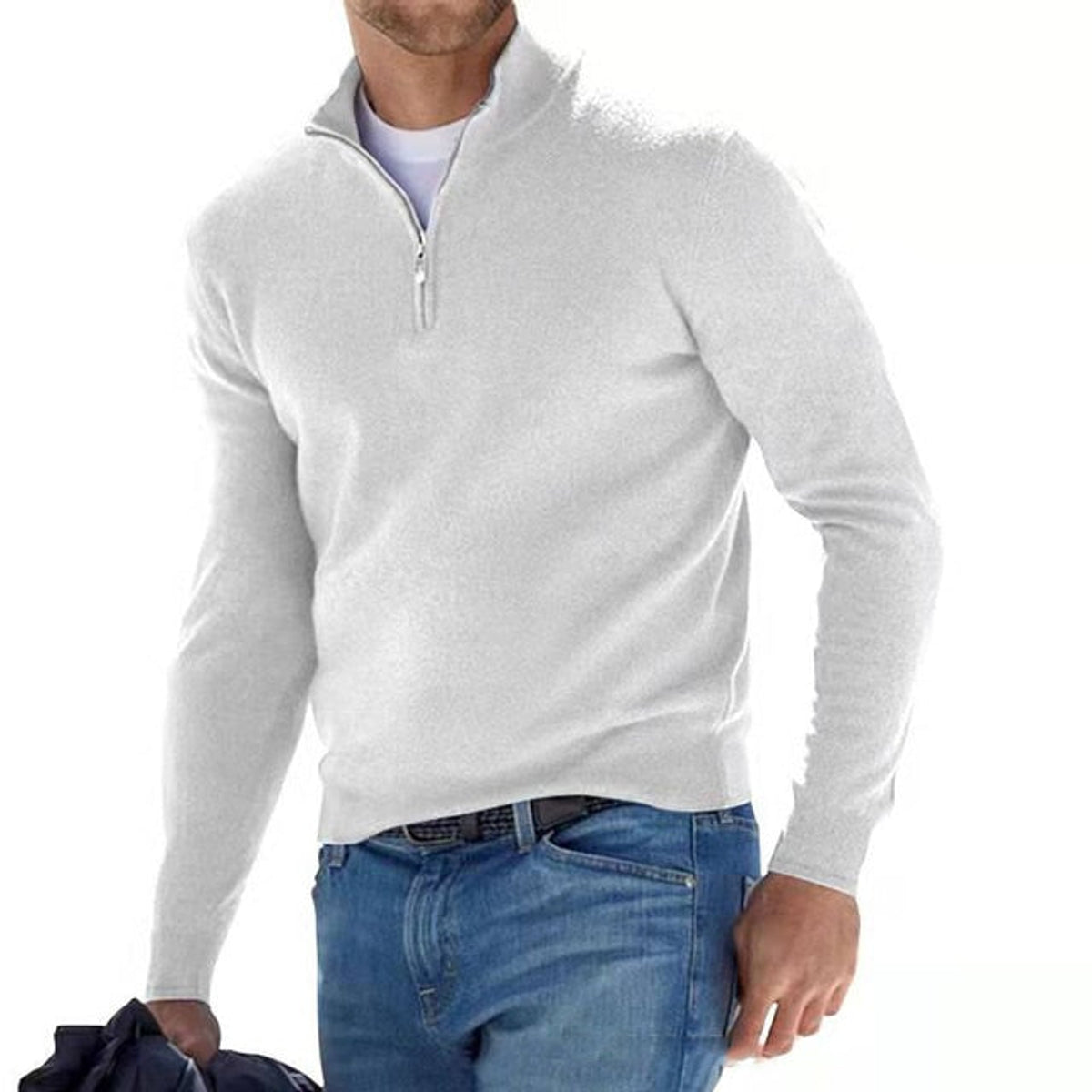 Merino Wool Pullover Men V-Neck Zipper Casual Stylish Warmth 6