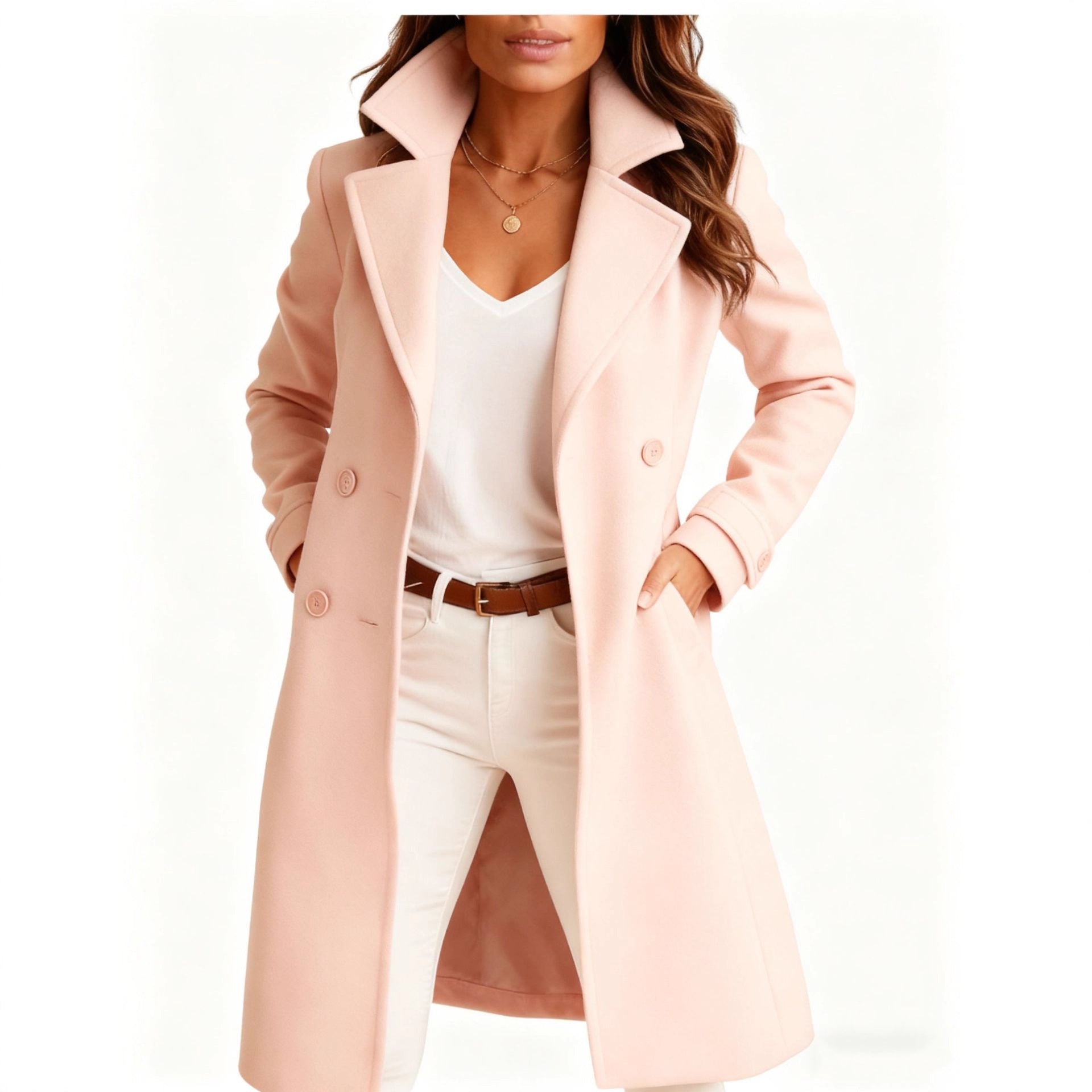 Mid Length Wool Coat Women Elegant Autumn Winter Fashion Classic 4